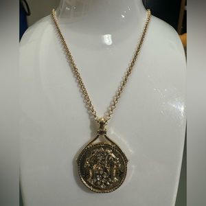Gemini Zodiac Sign Rhinestone Medallion Pendant Necklace